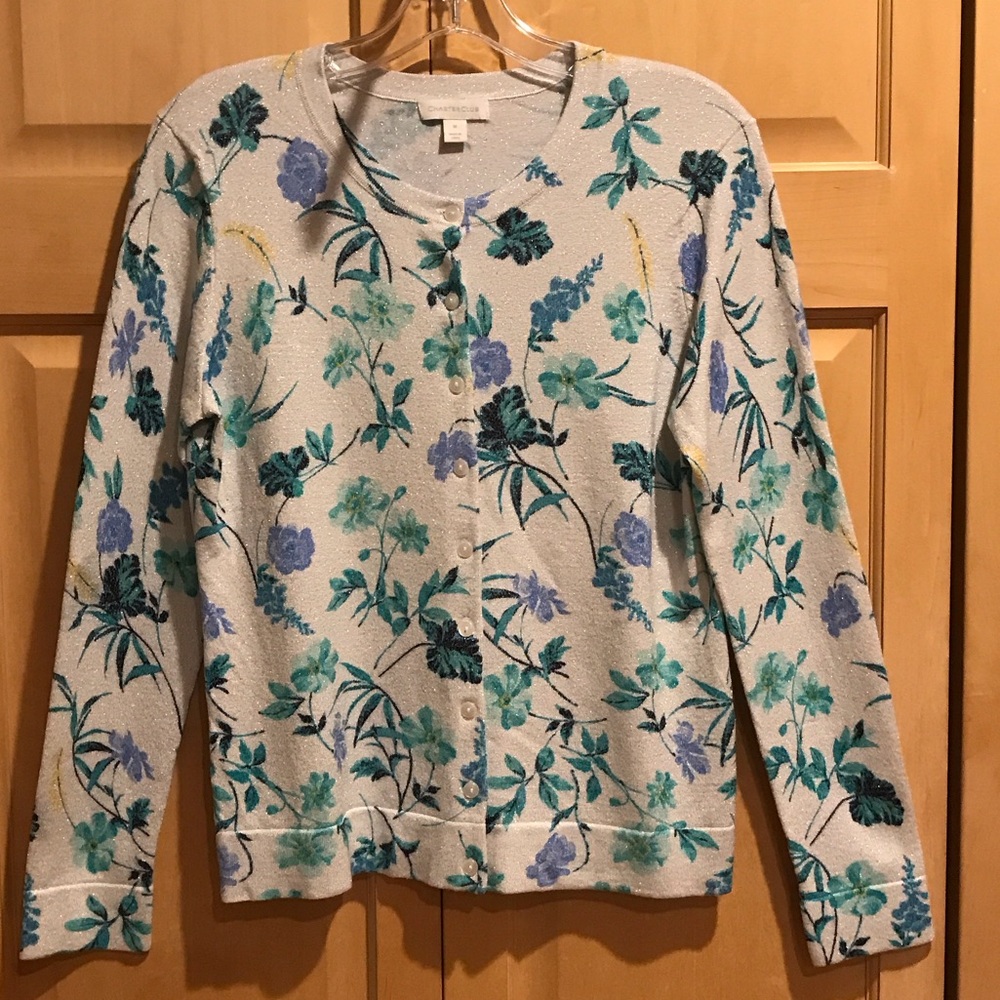 Charter Club Blue and Green Floral Cardigan